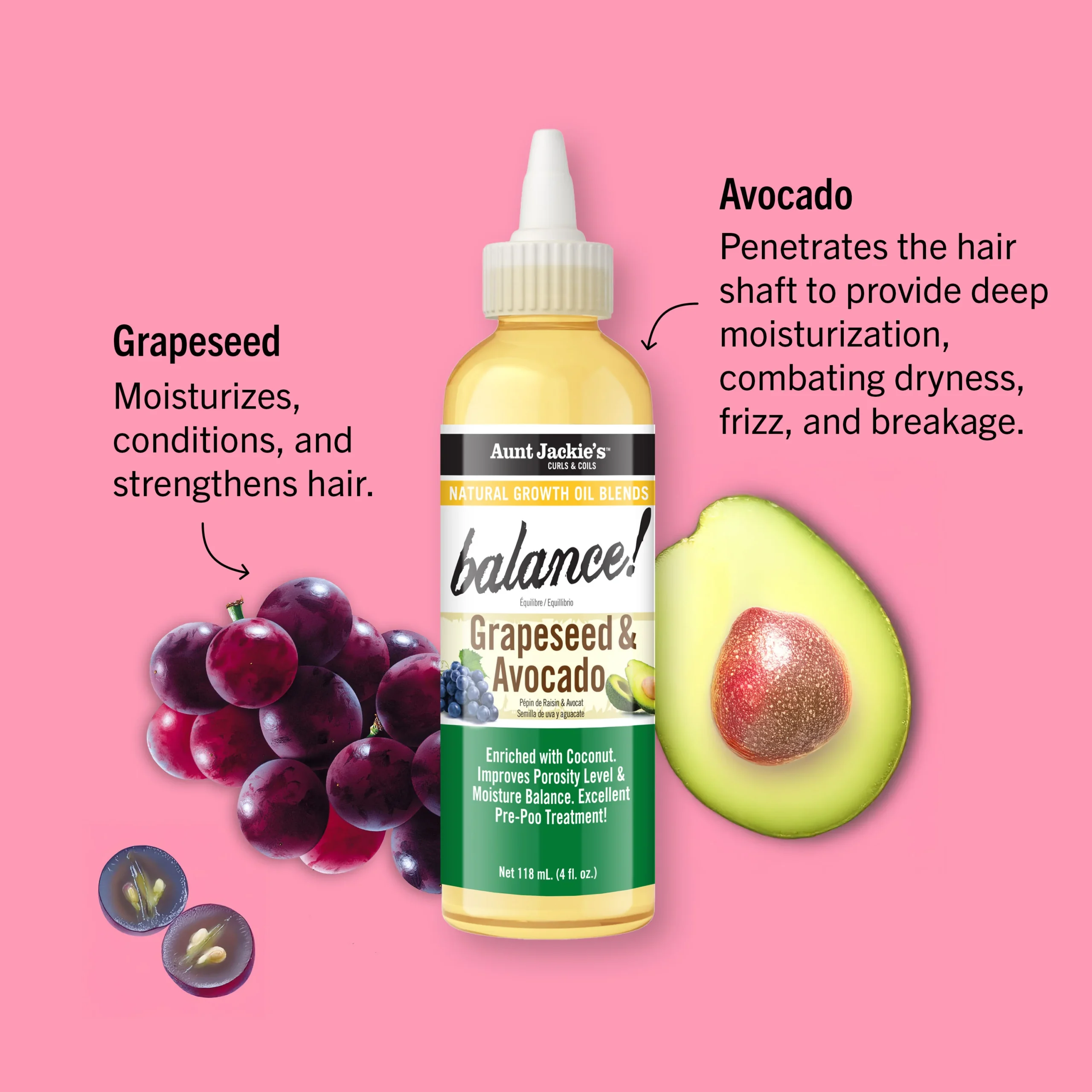 Aunt Jackie's Balance Grapeseed & Avocado Oil - 4 oz - Image 3